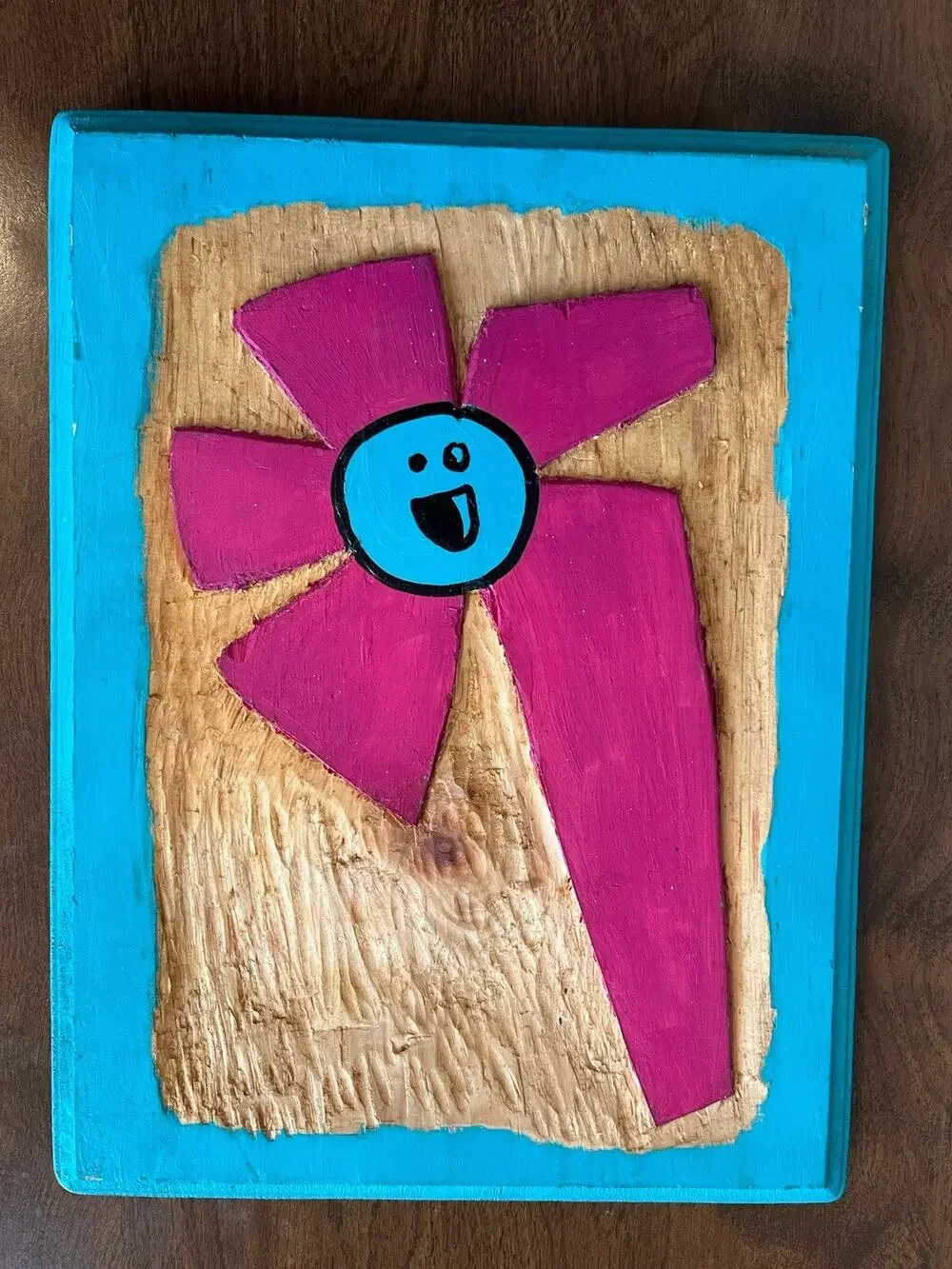 Ze Florist Miami Graffiti Art Hand Carved Painted Wood Plaque Orig. Flower Smile
